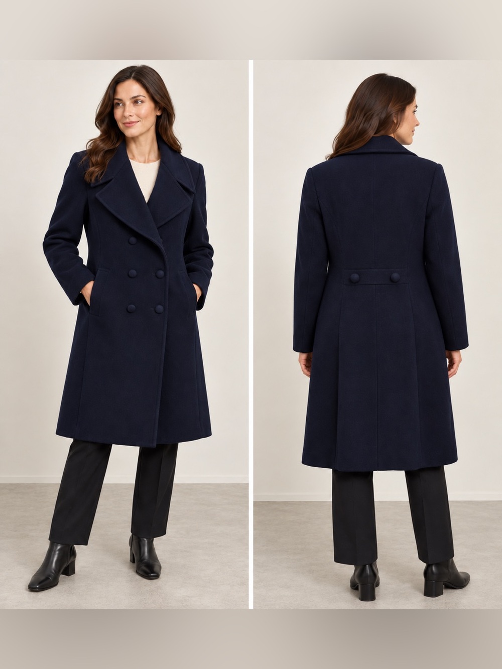 Vintage Bond & Taylor Navy Wool Blend Double Breasted Coat 80% Wool Size 10